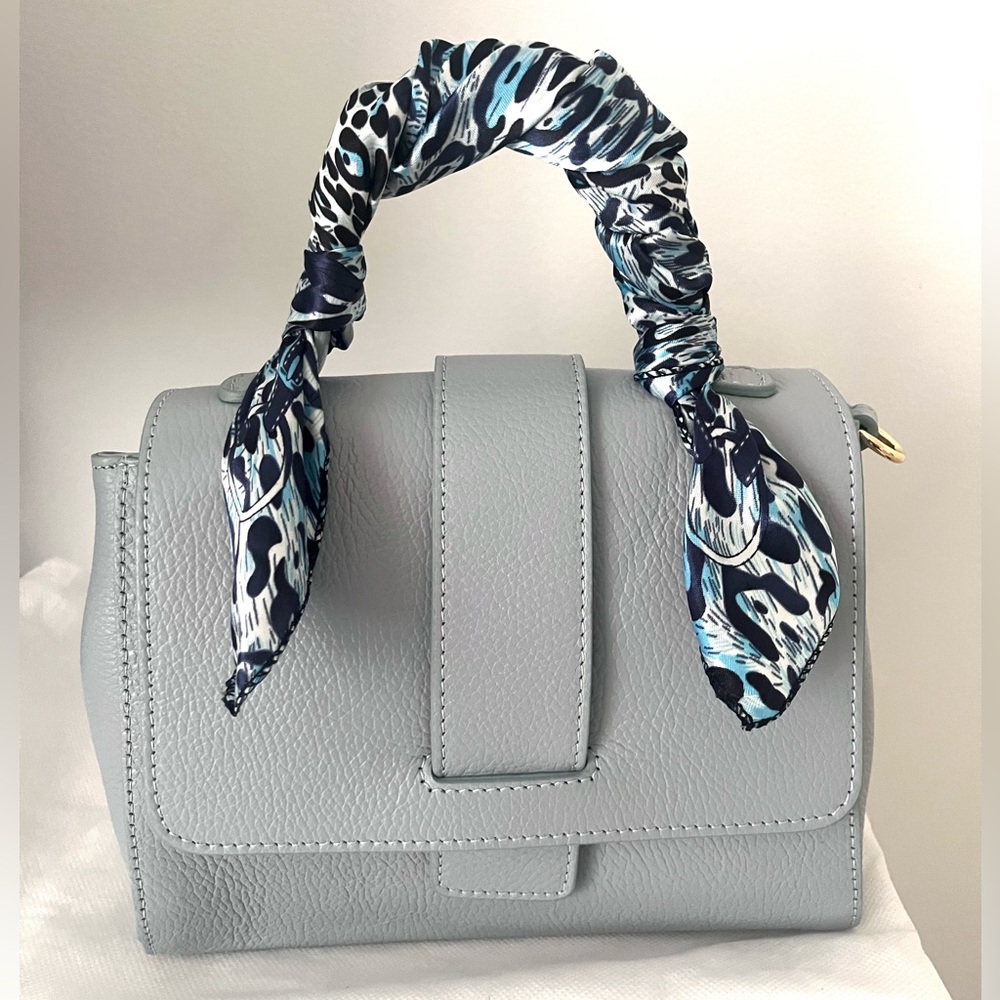 Italian Leather Classic Top-Handle Bag in Light Blue